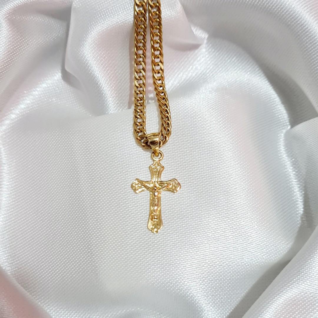18K Pure Gold Crucifix Necklace, Women 