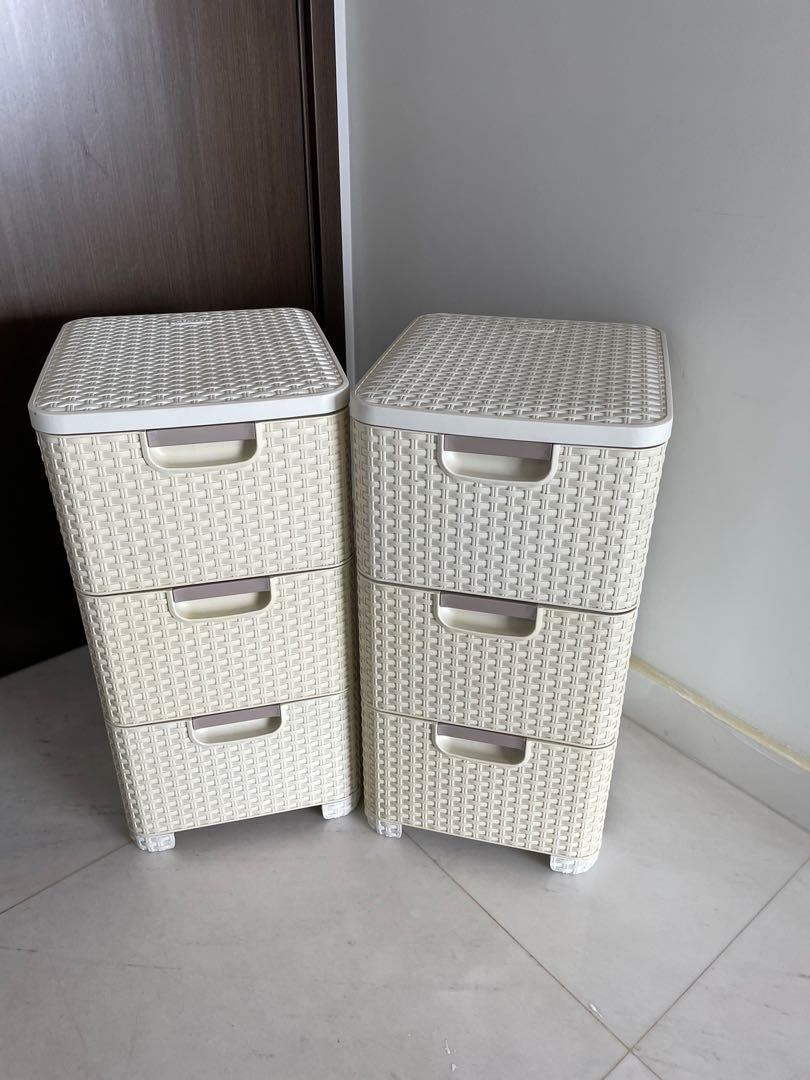 Een nacht Vaccineren rundvlees 2 units Curver Rattan Style Drawers height 60cm, Furniture & Home Living,  Furniture, Shelves, Cabinets & Racks on Carousell