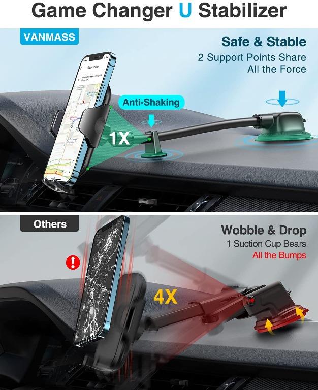 9172 VANMASS Upgraded Car Phone Mount 4.0,【Durable Plating】 Gooseneck Long  Arm Cell Phone Holder for Car Truck, Dash/Windshield/Air Vent, Strong  Suction Anti-Shake Stabilizer Compatible All Phones/Cases, Mobile Phones   Gadgets, Mobile 