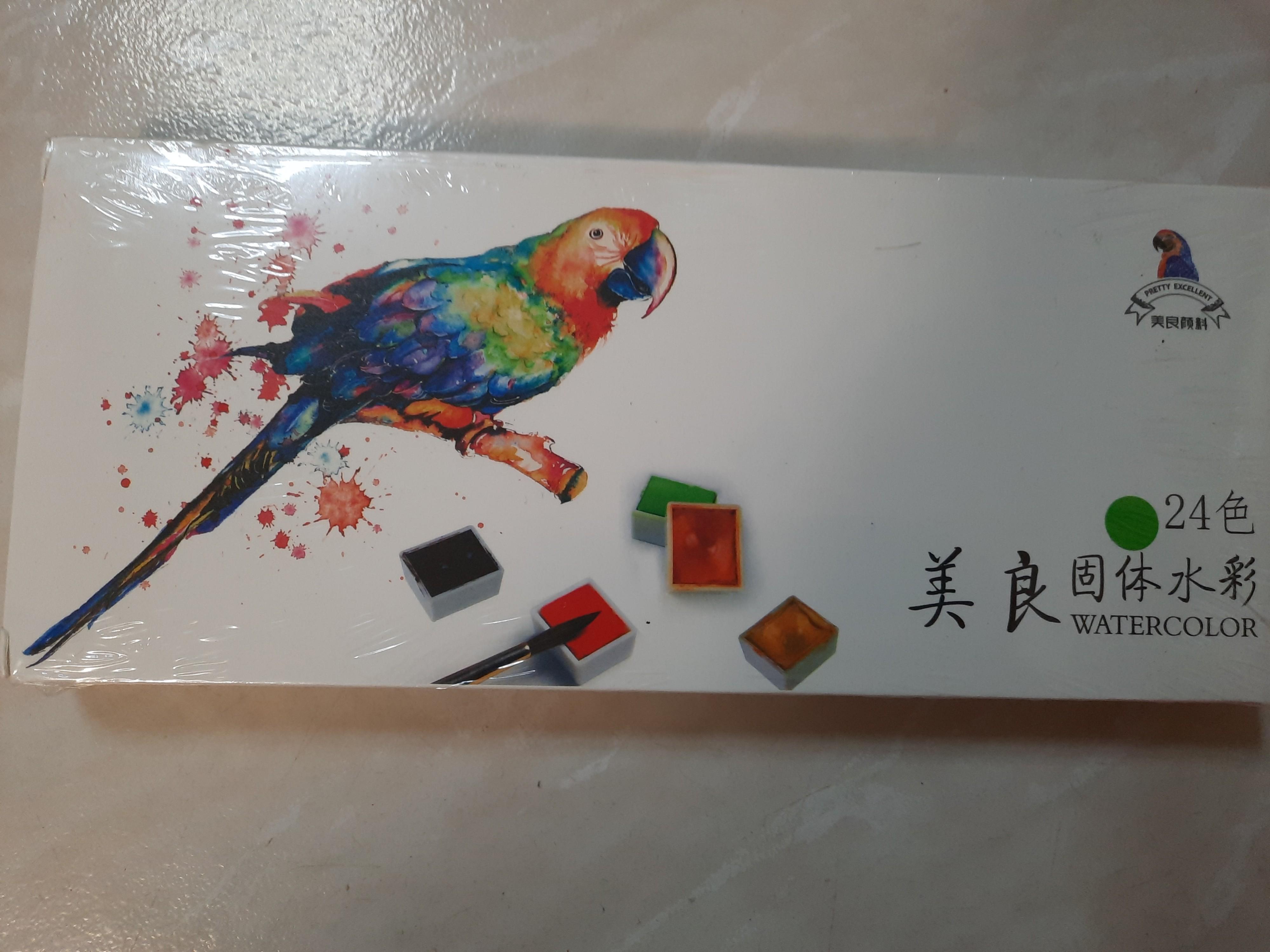 美良固體透明水彩顏料24色24 Watercolor 內有水彩筆 水彩海綿 色卡 興趣及遊戲 手作 自家設計 工藝用品及工具 Carousell