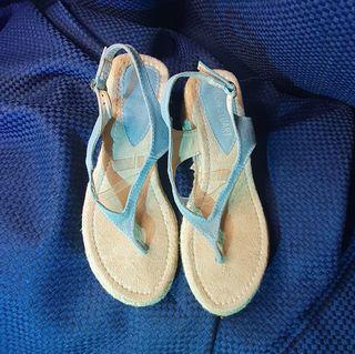 Authentic Colin Stuart Beige Sky Blue Wedge Heels Sandals