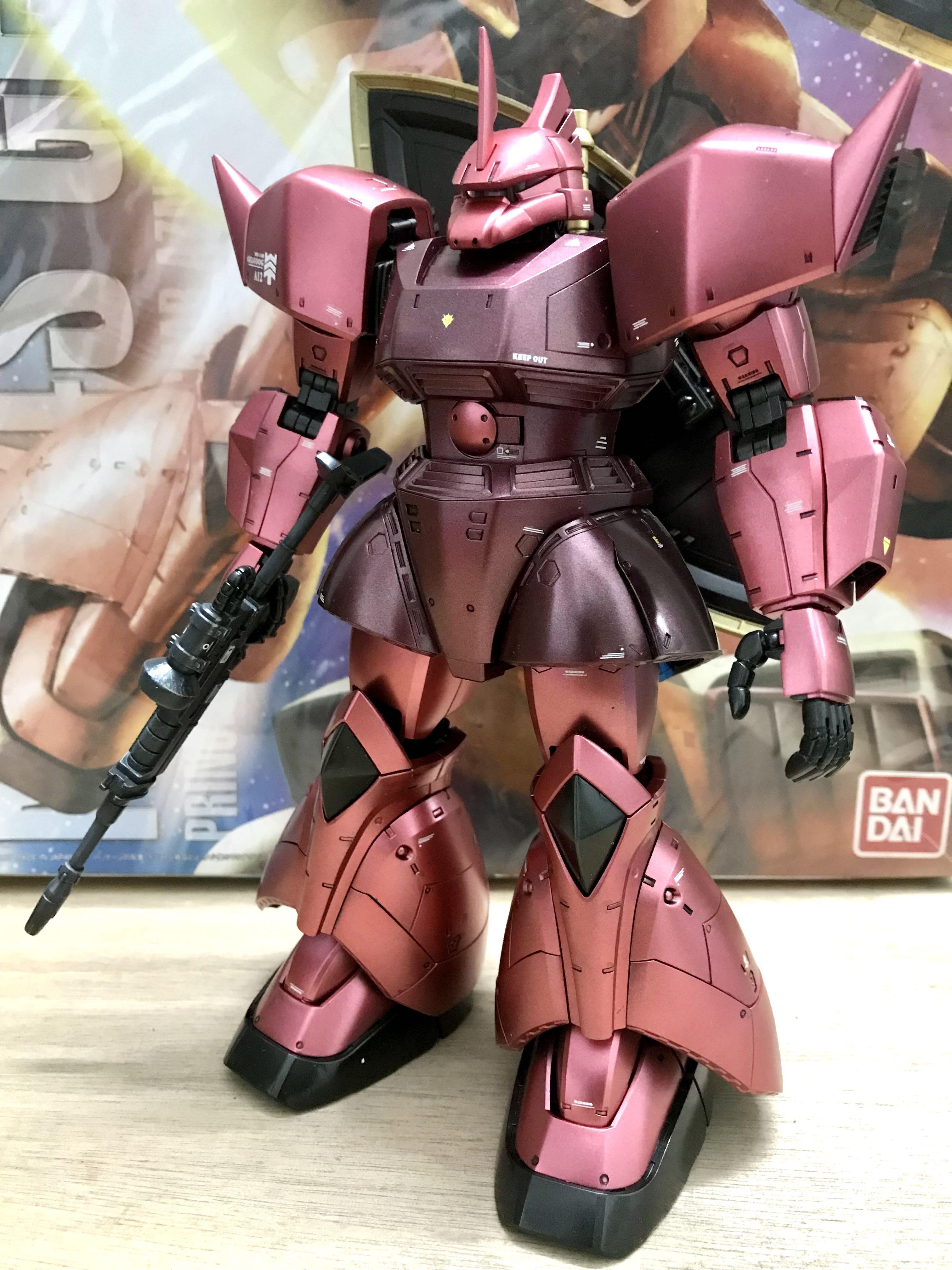 Bandai MG 1/100 GELGOOG 紅勇士MS-14S シャア専用ゲルググVer.2.0  電鍍金屬色專業上色完成品(全隻噴槍上色滲線上灰陰影水貼) 可預約睇現貨歡迎代客報價, 興趣及遊戲, 玩具 遊戲類-