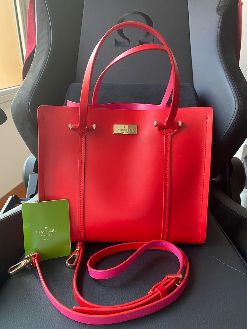 BN - Kate Spade red tote bag with pink lining (leather), Women's Fashion,  Bags u0026 Wallets, Tote Bags on Carousell