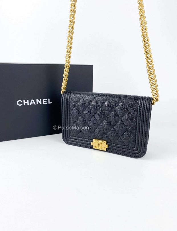 Chanel Le Boy Double Zip Wallet On Chain Caviar Black Aged Gold Hardwa –  Coco Approved Studio
