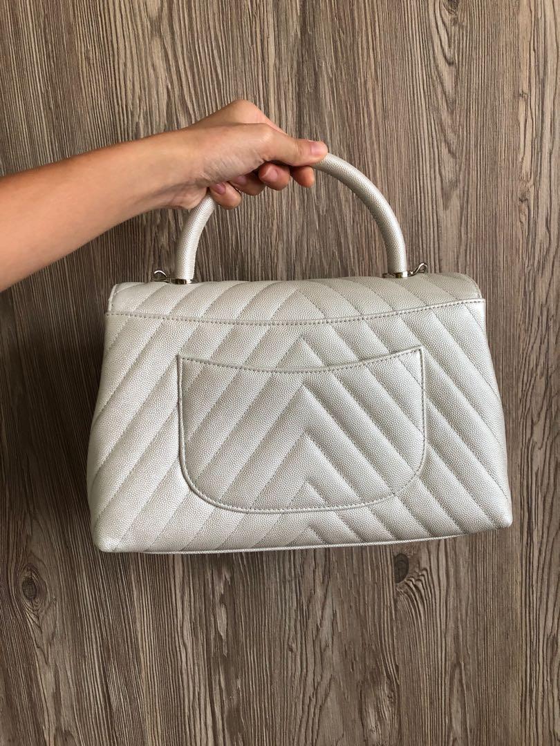 Chanel V Stitch Chevron Coco Handle 2wayHandbag White A92991 Lambskin