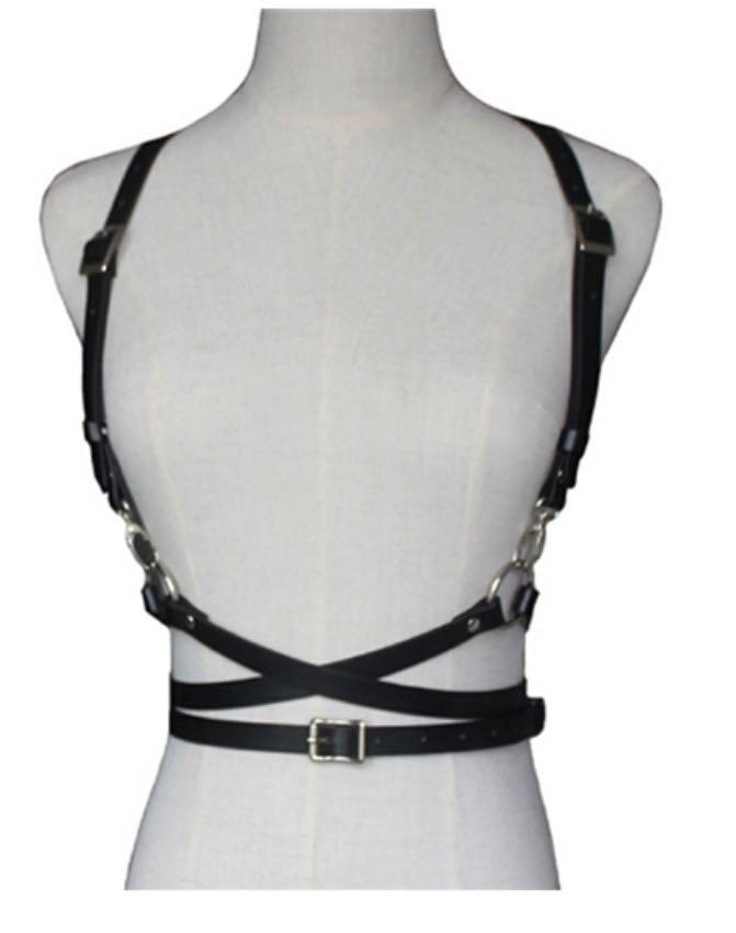 gothic leather harness (Category: Other Accessories) located in Antipolo. Submitted by stroberisof (Listing ID 1119267906, Image 3). Description: (second photo is actual photo) - adjustable - no flaws - only worn once helping tags: mall goth, harajuku goth, gothic, goth, alternative fashion, alt, o ring, body harness.