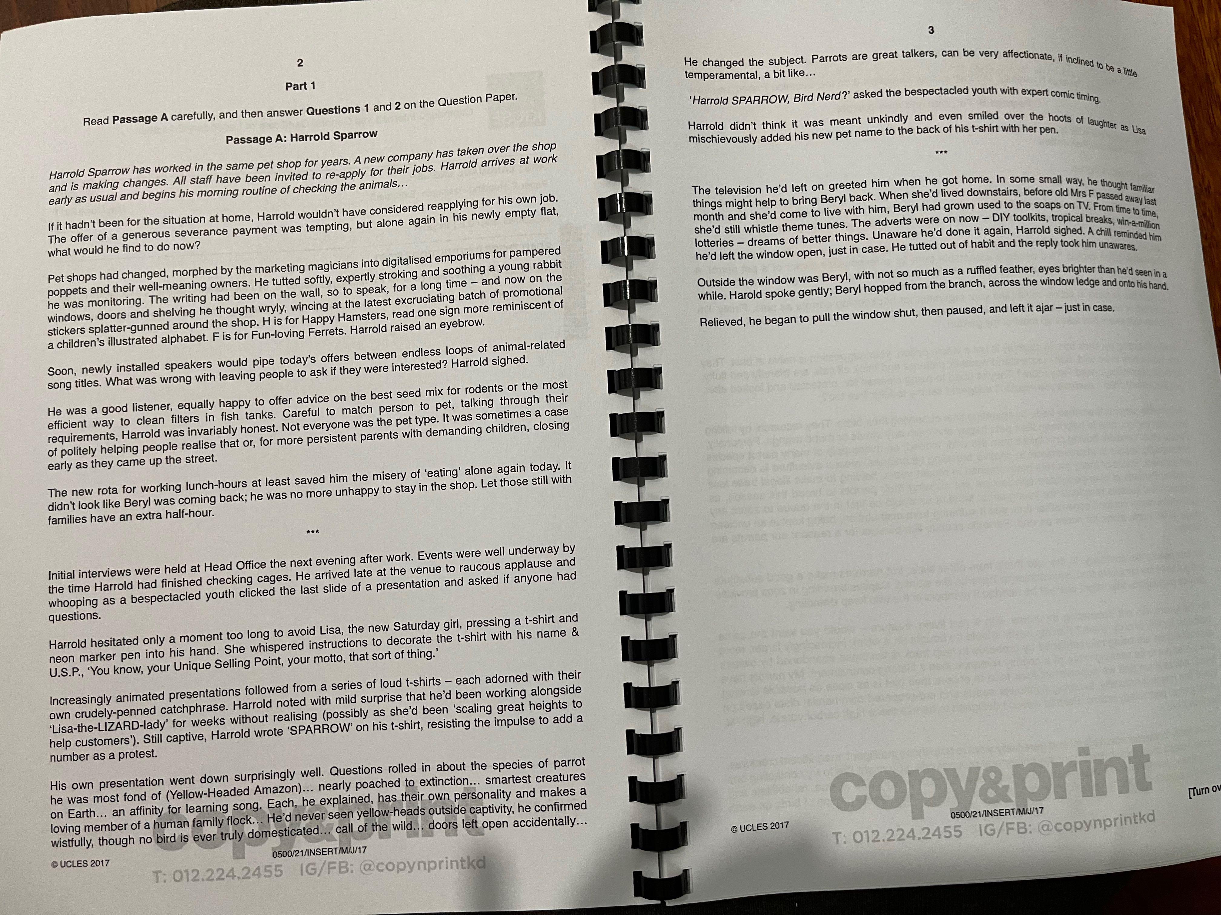 Igcse cambridge english first language paper 2 reading booklet