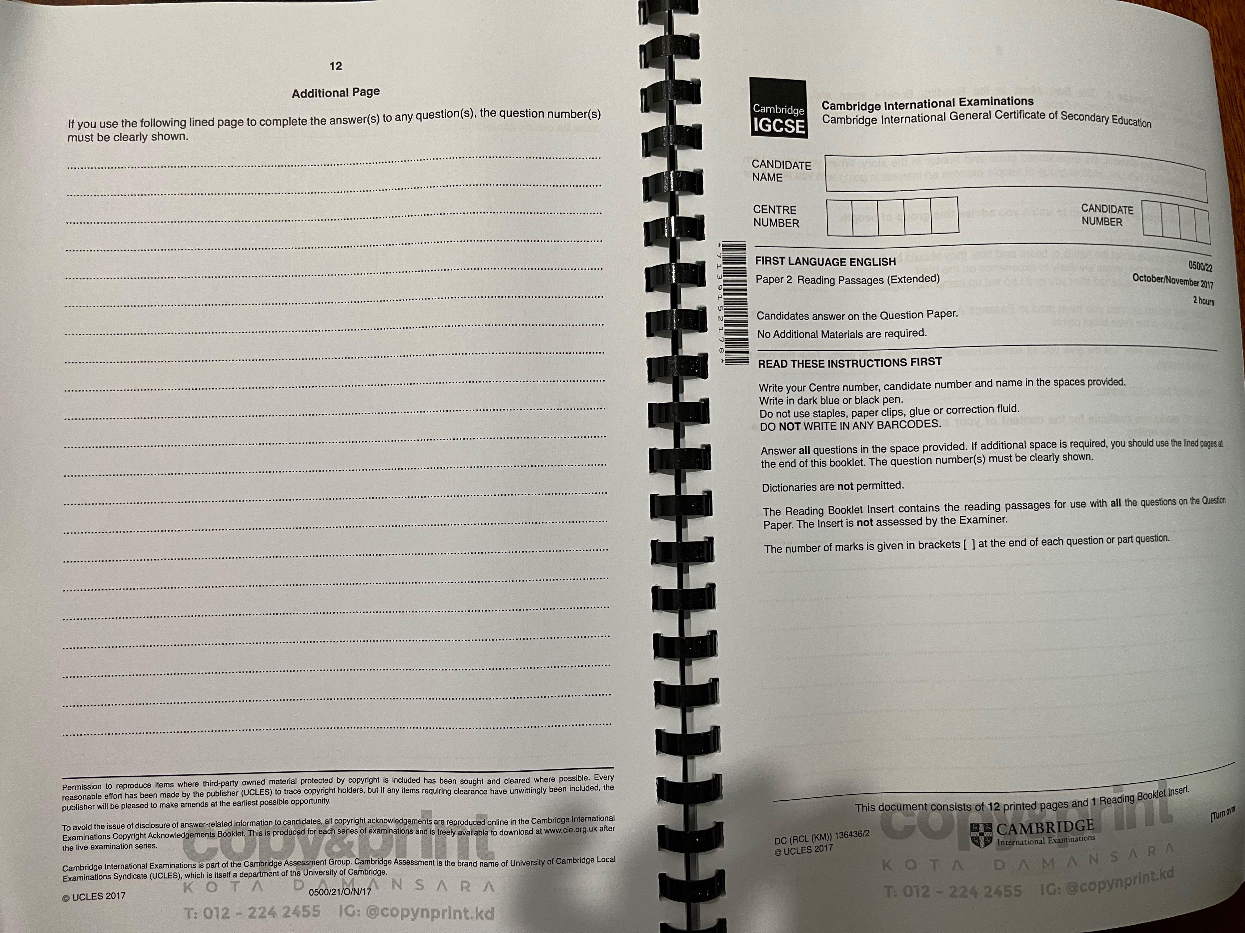 Igcse cambridge past year english first language paper 2 hobbies