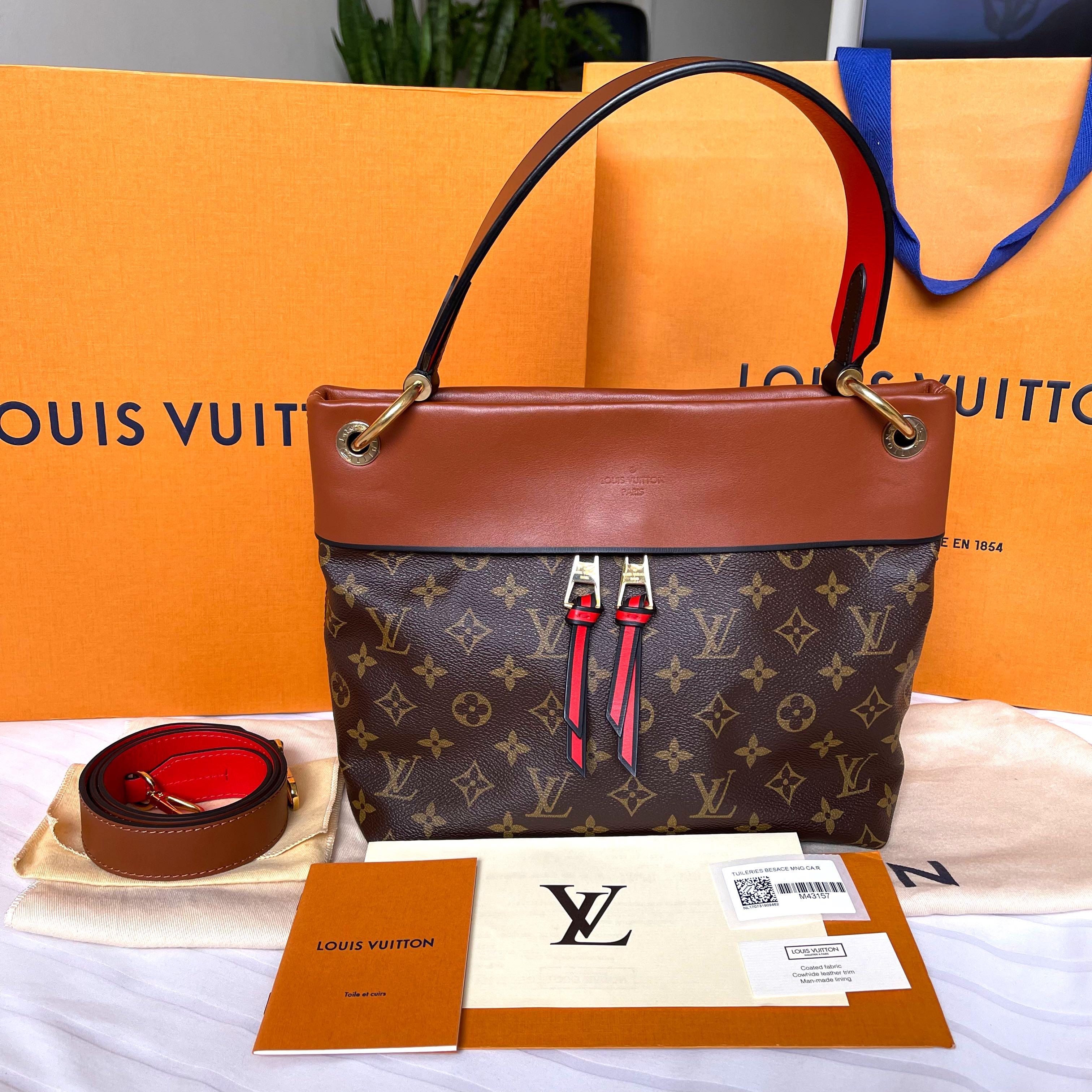Louis Vuitton LV Tuileries Besace Shoulder Bag with Long strap in  contrasting red and caramel Color , Luxury, Bags & Wallets on Carousell