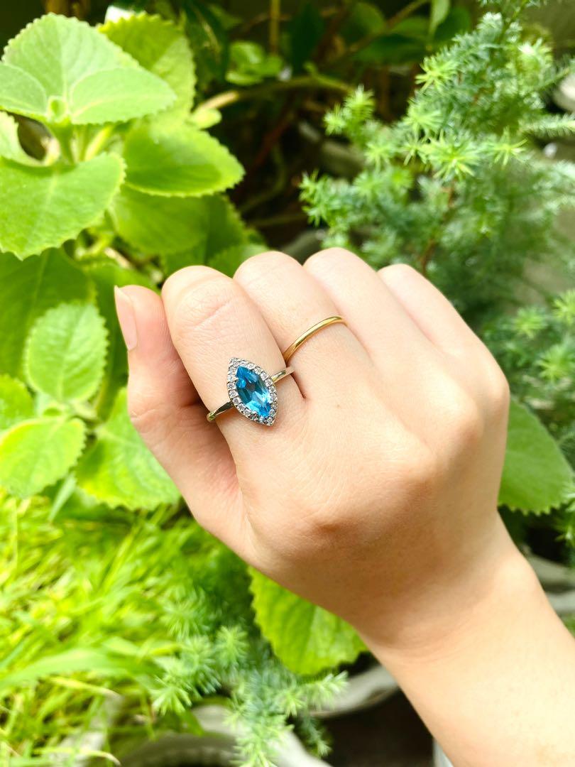 Natural 2 carat Swiss Blue Topaz Marquise Cut Ring Women s