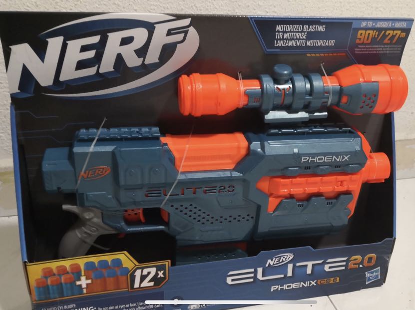  Nerf Elite 2.0 Phoenix CS-6 Motorised Blaster, 12 Official Nerf  Darts, Scope, Clip, Built-in Customising Capabilities : Toys & Games
