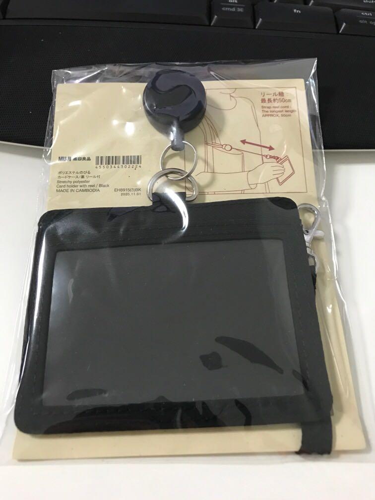 [NEW] Muji Card Case Holder with Reel Black Lanyard, Men's Fashion