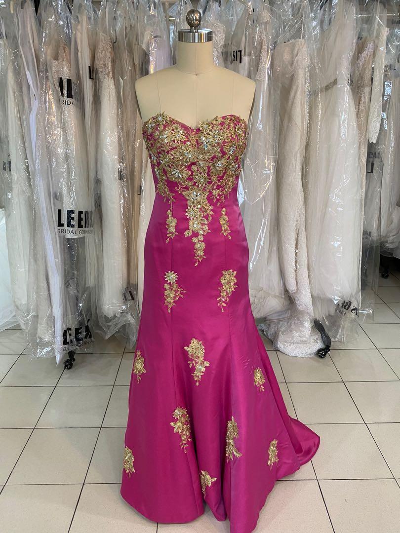 Pink gold lace wedding gown dinner dress