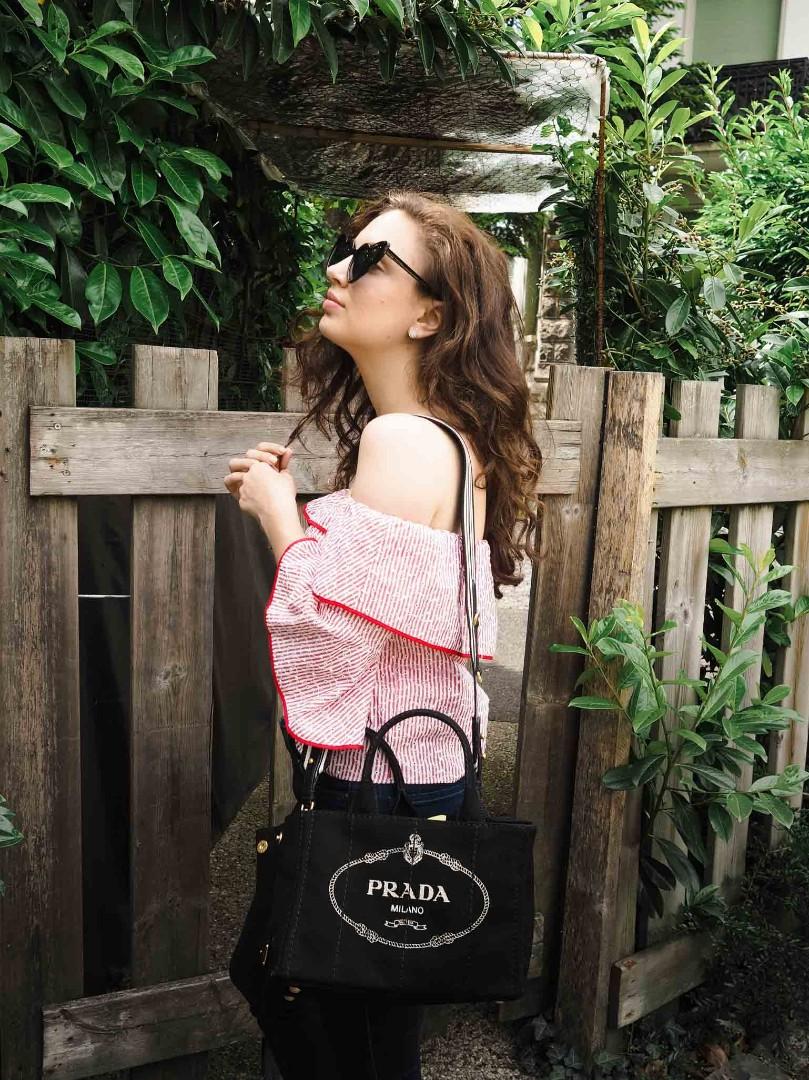 Prada Small Cotton Canvas Tote Bag Black