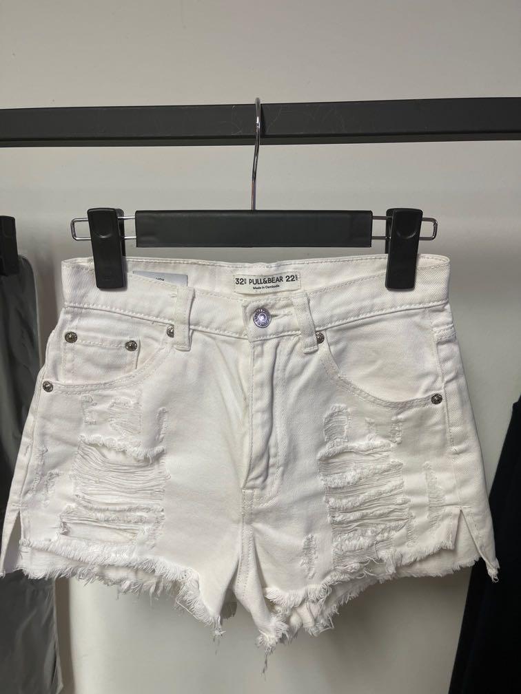 Pull Bear White Ripped Jeans Shorts Women s Fashion Bottoms