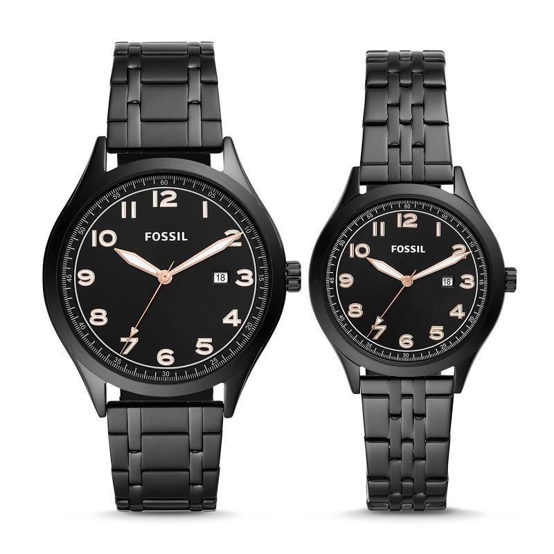 Ready Supp Fossil BQ2417 His and Her Wylie Three Hand Black