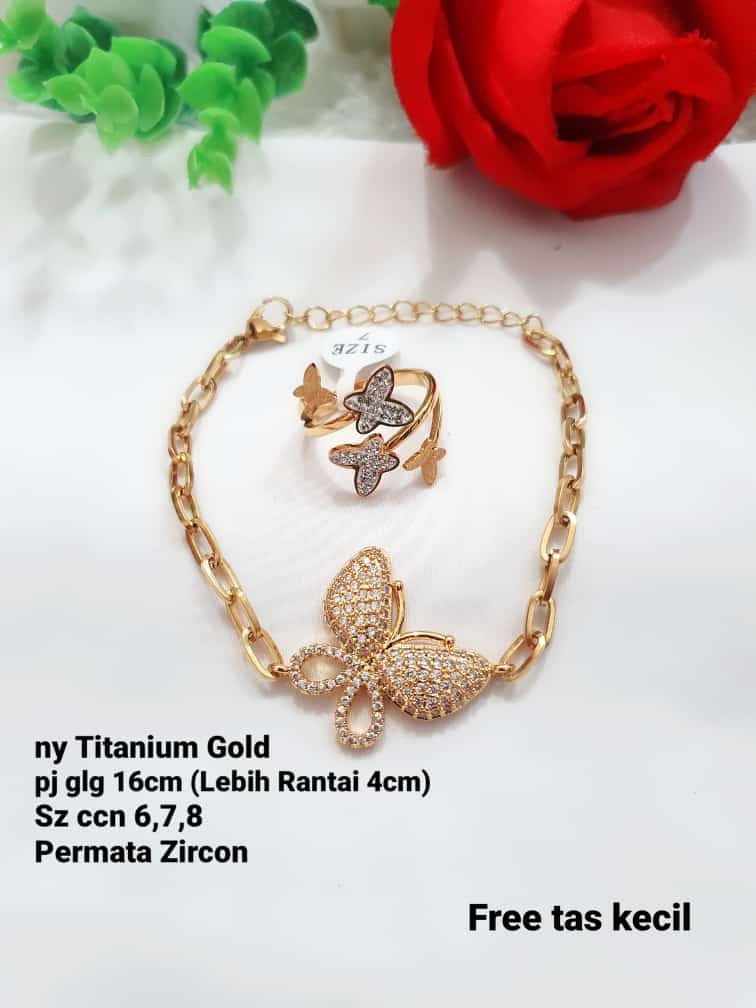 Set gelang & cincin titanium cantik murah