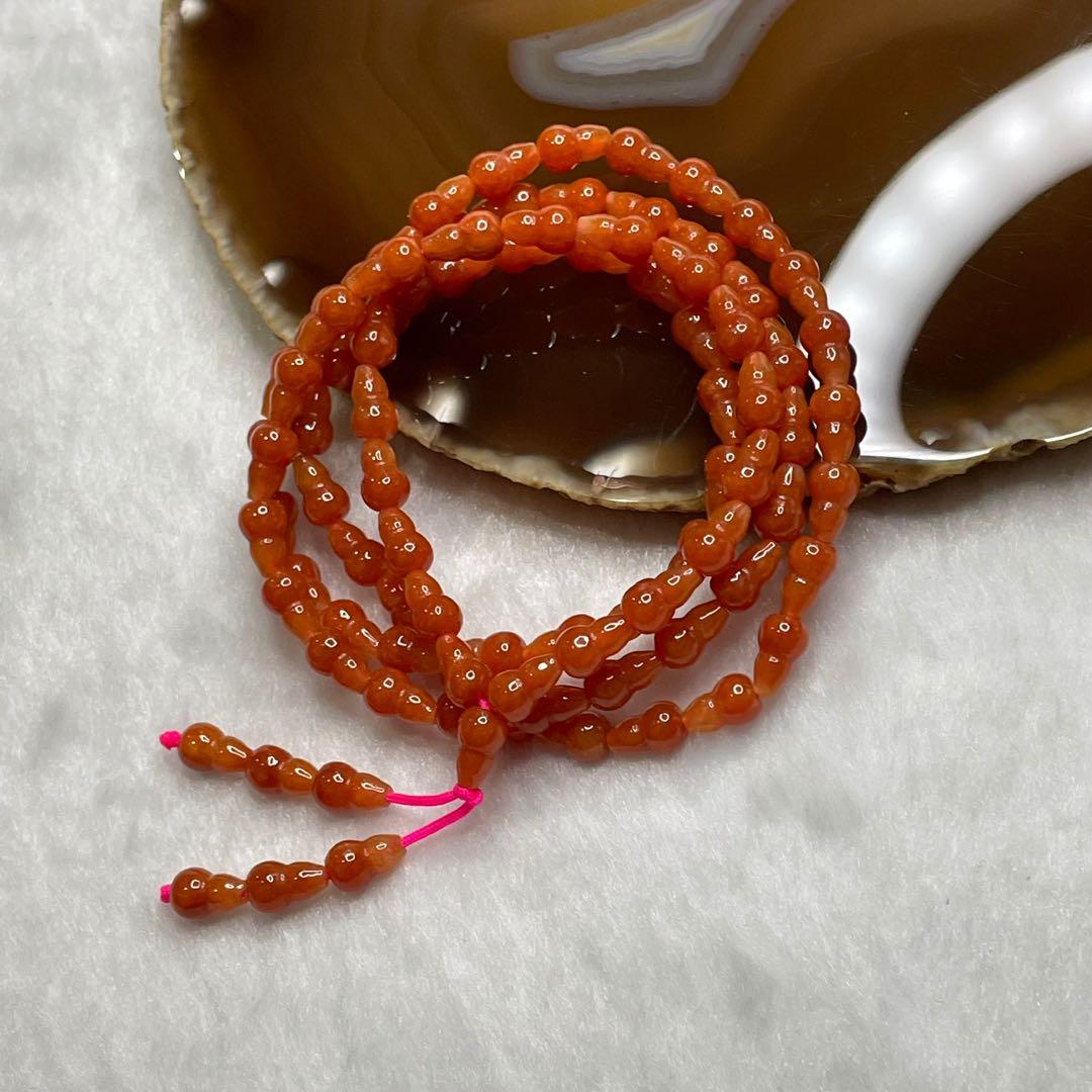 Type A Red Jade Jadeite Hulu Necklace 30.81g 8.4 by 5.2mm Hulu 89 Pieces