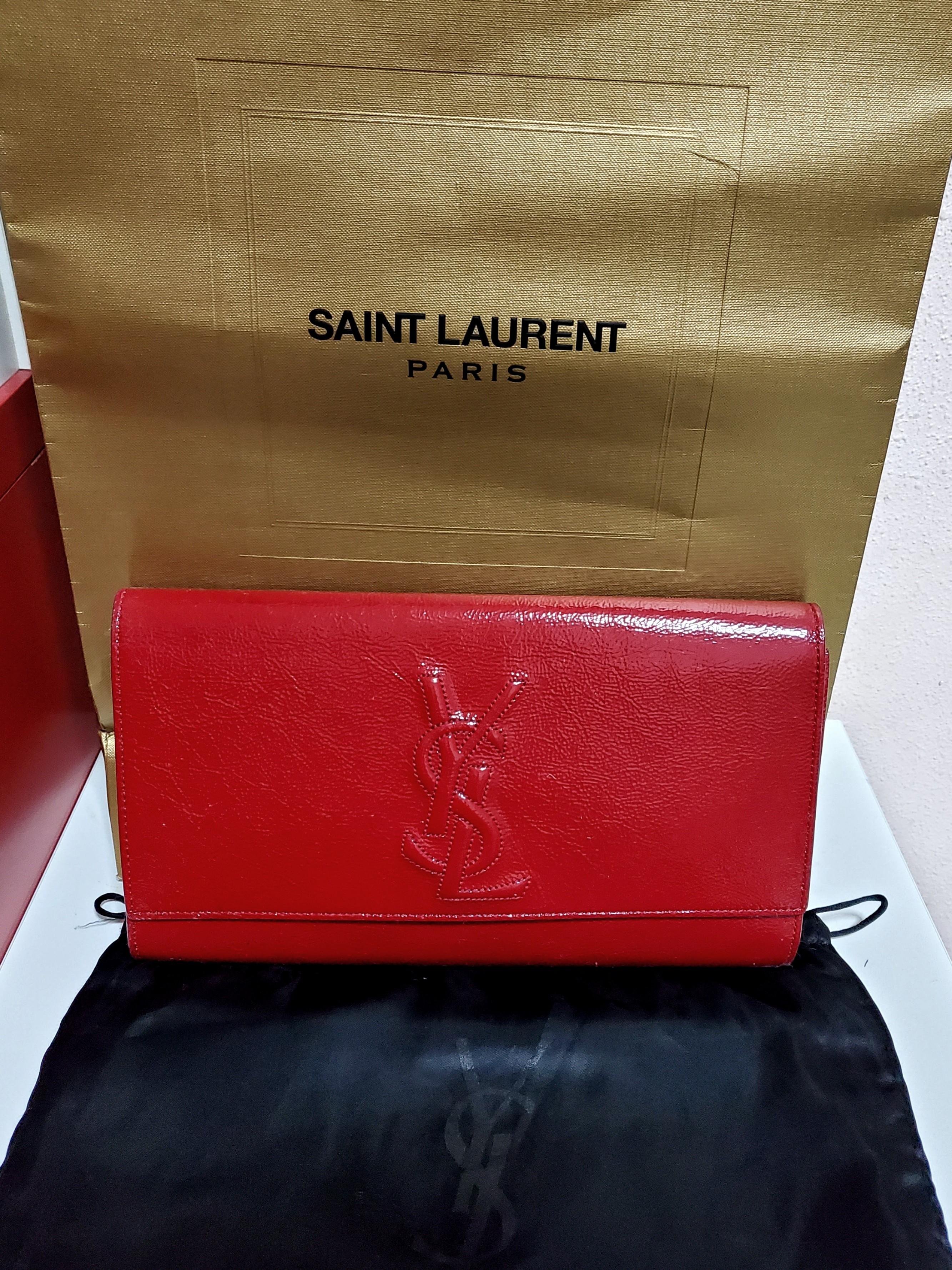 Saint Laurent YSL Belle de Jour Large Metallic Gold Leather Clutch