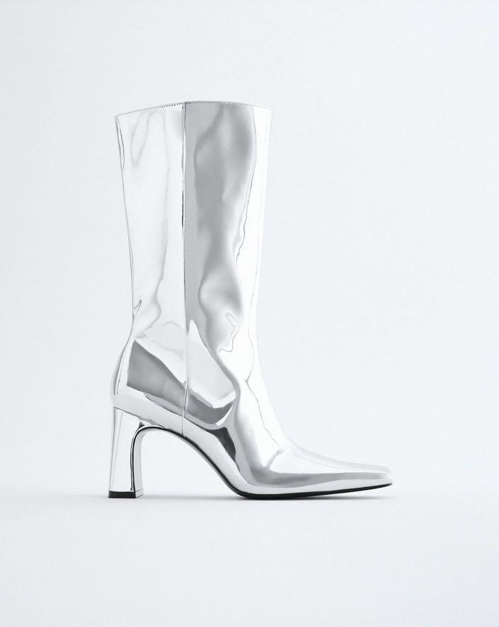 Silver online boots zara