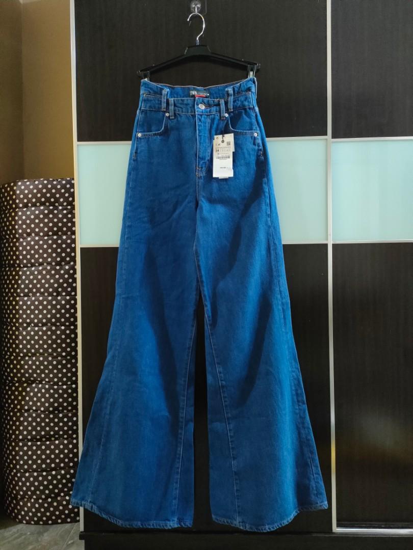Zara Wide leg Flare Jeans, Fesyen 