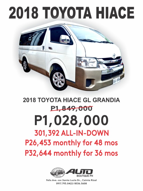 Toyota hiace grandia downpayment and monthly top