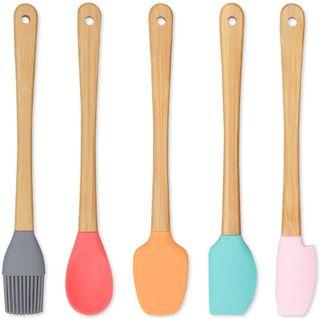 5pcs spatula set with bamboo handle colorful baking tools multifunction