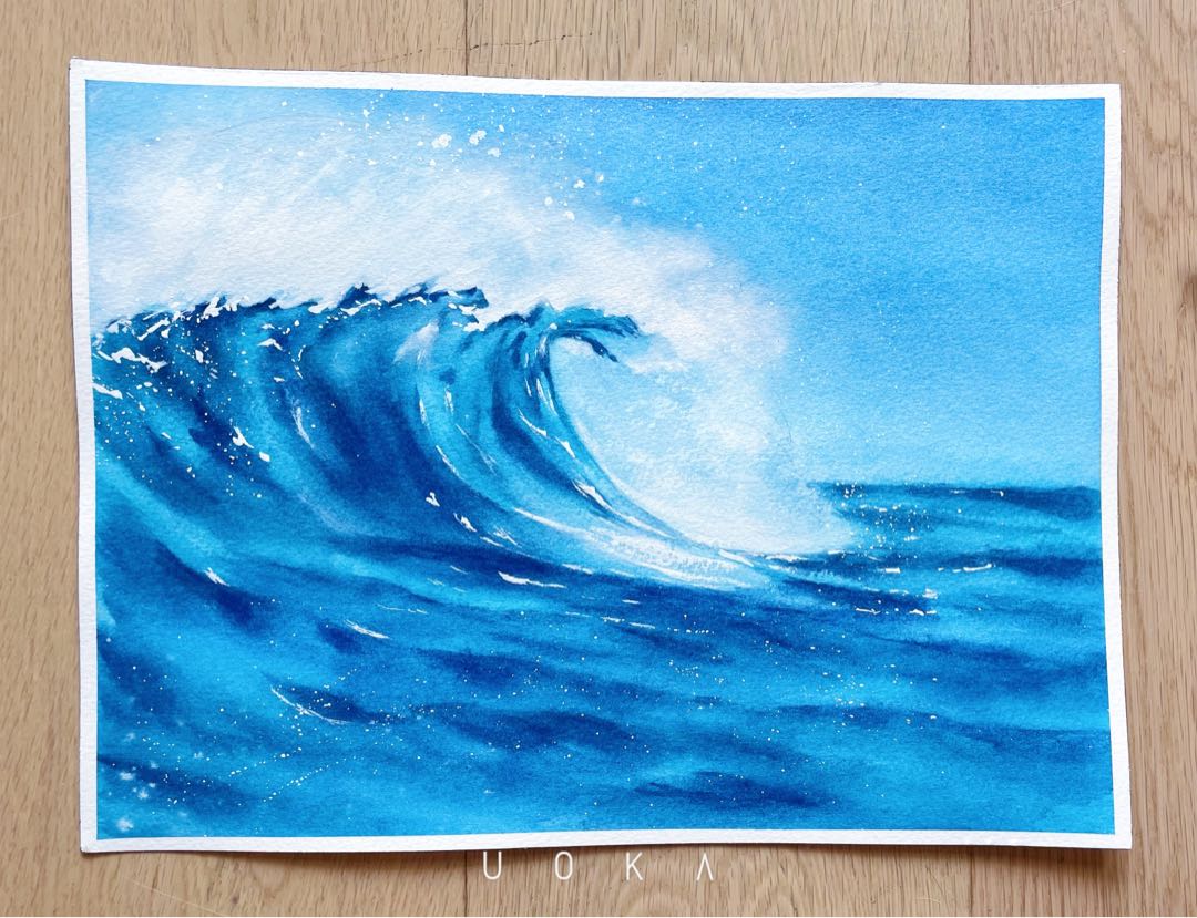 手繪水彩畫海浪watercolour Painting 興趣及遊戲 手作 自家設計 文具及工藝 畫作及印刷品 Carousell