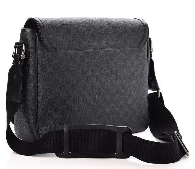 Authentic Gucci GG Supreme Monogram Flap Messenger Bag Black