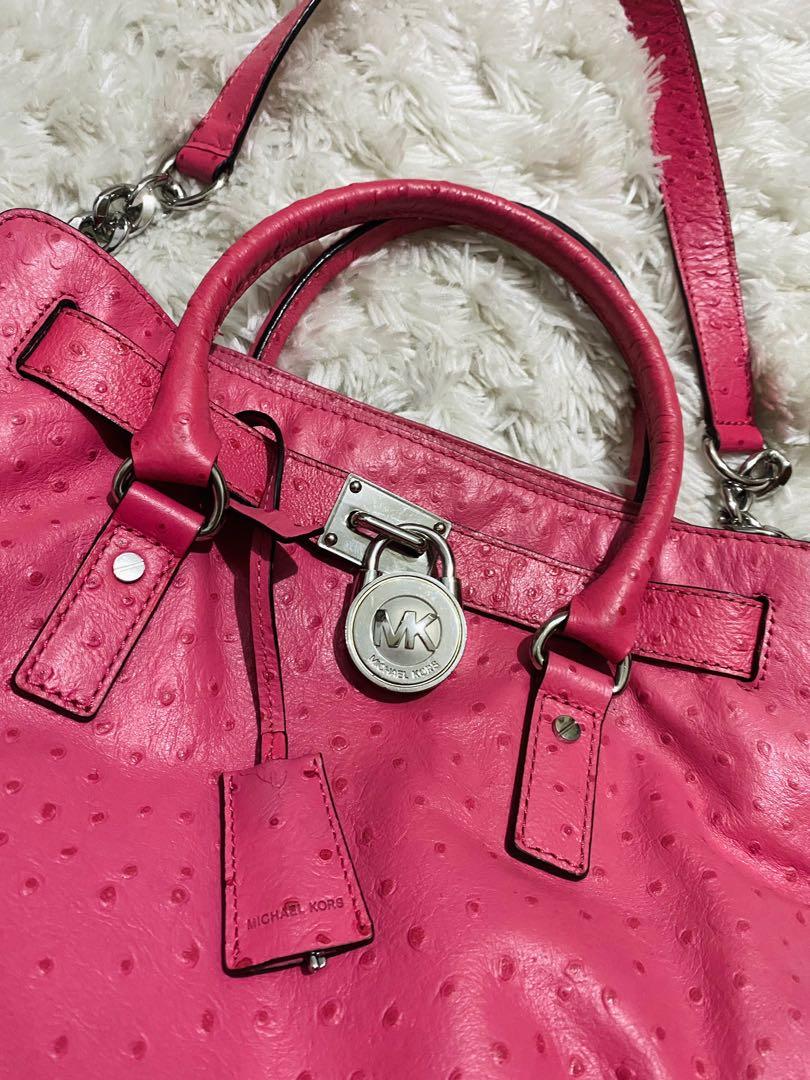 MICHAEL Michael Kors Pink Ostrich Embossed Leather Large Hamilton