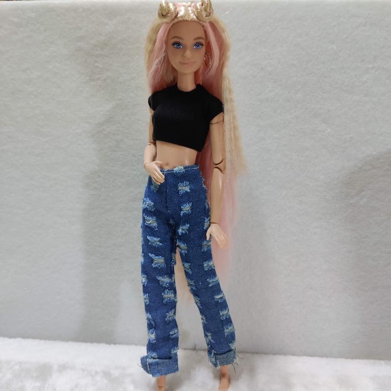 Barbie Black Crop Top & Denim Ripped Jeans, Hobbies & Toys, Toys & Games On  Carousell
