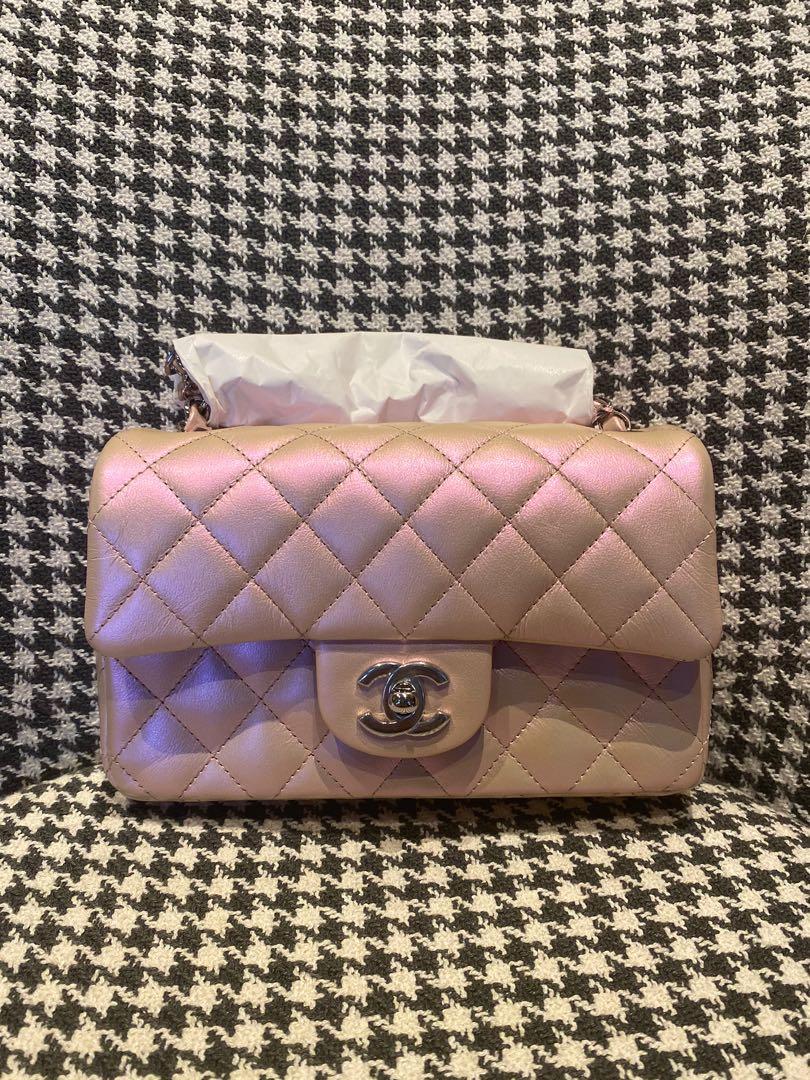 Chanel 21k mini rectangular flap bag iridescent pink