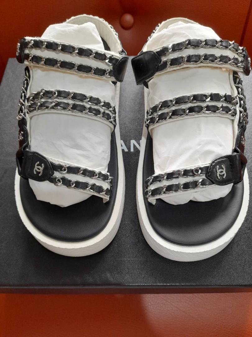 CHANEL White Cc Chain Logo Mule Strap Flat Teva Dad Sandals, Luxury,  Sneakers & Footwear on Carousell