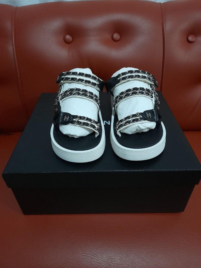 CHANEL White Cc Chain Logo Mule Strap Flat Teva Dad Sandals, Luxury,  Sneakers & Footwear on Carousell