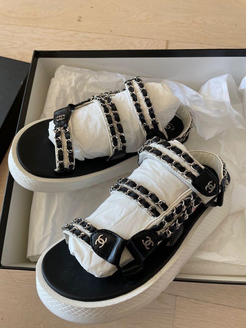 CHANEL White Cc Chain Logo Mule Strap Flat Teva Dad Sandals, Luxury,  Sneakers & Footwear on Carousell