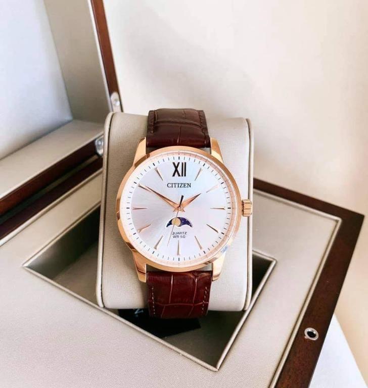 Citizen AK5003 05A Moon Phase Brown Leather Analog Quartz Men s Dress Watch Moonphase AK5003 05 AK5003