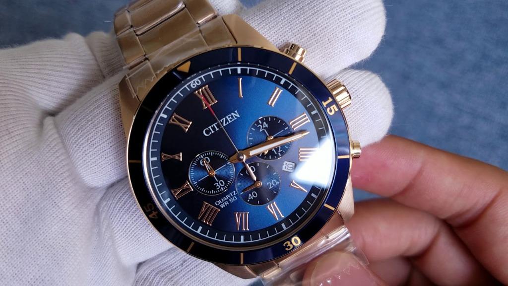 Gold citizen hotsell watch blue face
