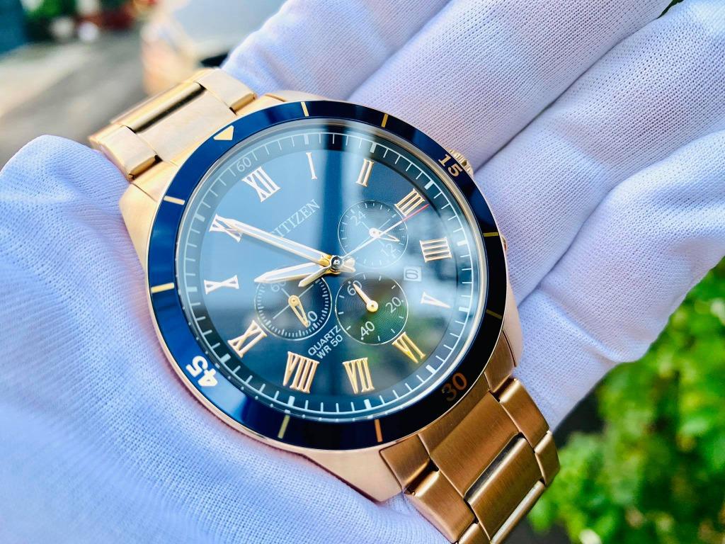 Gold citizen watch blue face sales