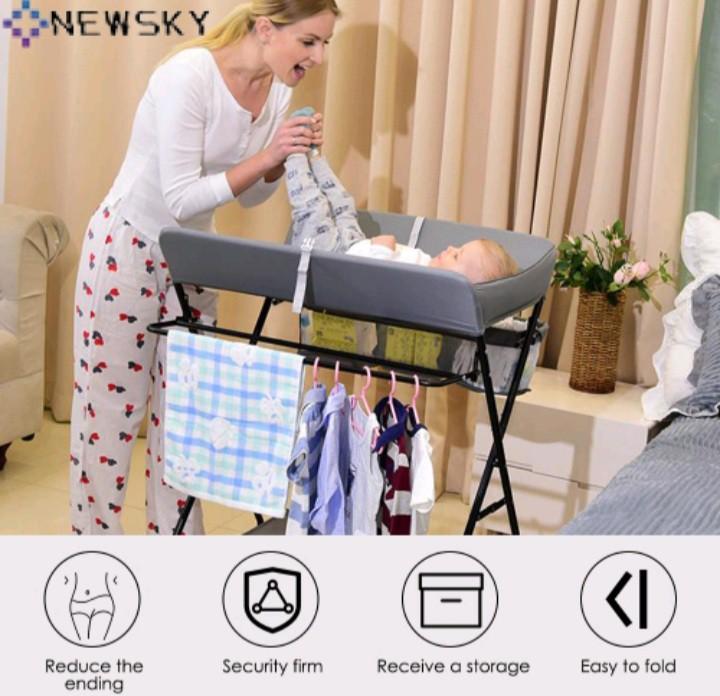 Foldable Baby Changing Table With Wheels Third Gear Height Adjustment Baby (Category: Changing Tables & Stations) located in Las Pinas. Submitted by jaziyah4 (Listing ID 1119523746, Image 1). Description: like new. no box. no wheels Foldable baby changing table with wheels,Third gear height adjustment，baby clothes hanger, storage basket and safety belt, portable baby care desk Features: 【 adjustable caster design 】 : Our baby changing table can b