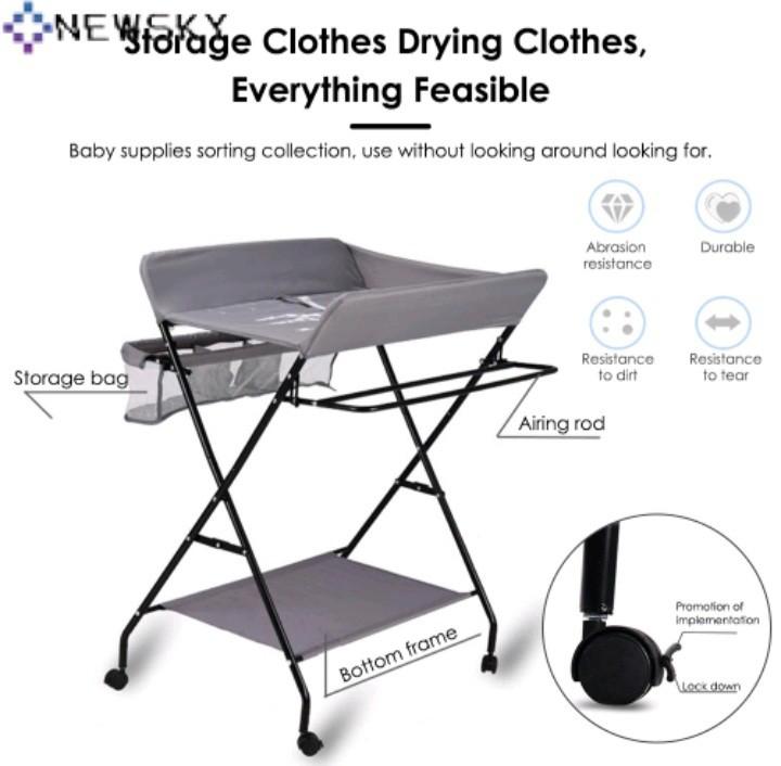 Foldable Baby Changing Table With Wheels Third Gear Height Adjustment Baby (Category: Changing Tables & Stations) located in Las Pinas. Submitted by jaziyah4 (Listing ID 1119523746, Image 3). Description: like new. no box. no wheels Foldable baby changing table with wheels,Third gear height adjustment，baby clothes hanger, storage basket and safety belt, portable baby care desk Features: 【 adjustable caster design 】 : Our baby changing table can b