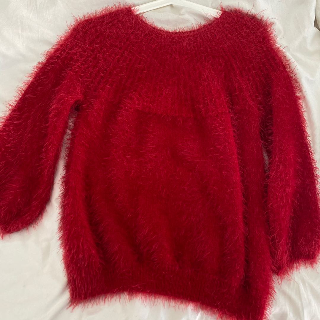 fuzzy red zara knitted sweater Women s Fashion Tops Longsleeves on Carousell
