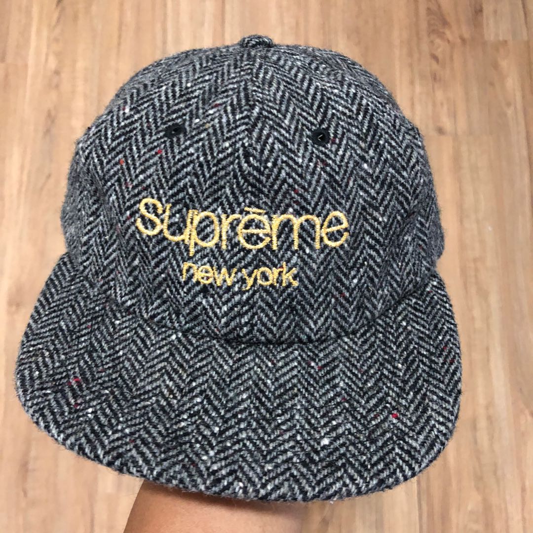 Fw16 Supreme Wool Herringbone Classic Logo Cap Men S Fashion Accessories Caps Hats On Carousell