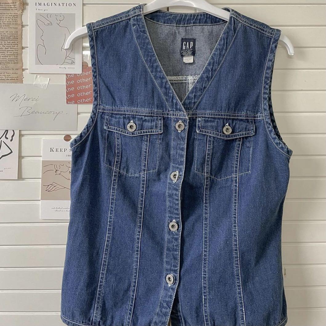 GAP denim jeans vest top, Fesyen Wanita 