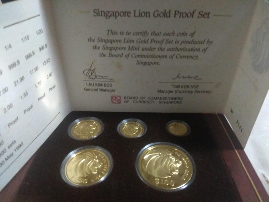 Gold 1990 Proof Singapore Lion Gold Proof Set, Hobbies & Toys, Memorabilia & Collectibles