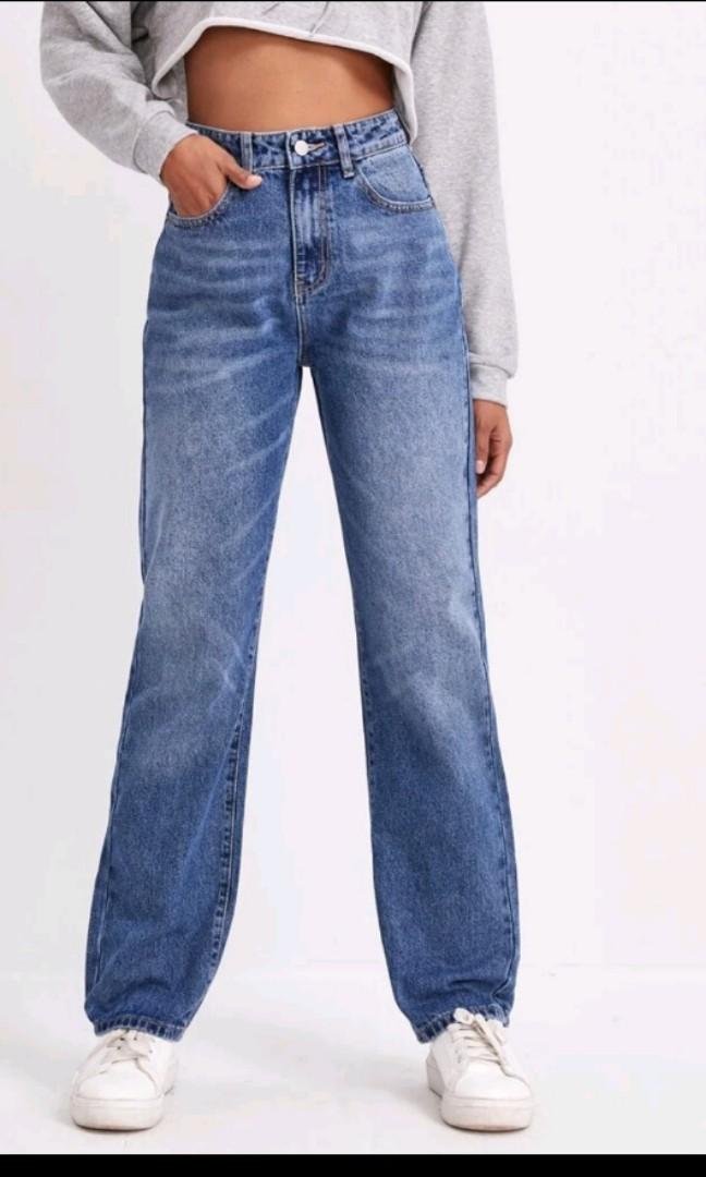 Highwaist bleach wash straight leg 