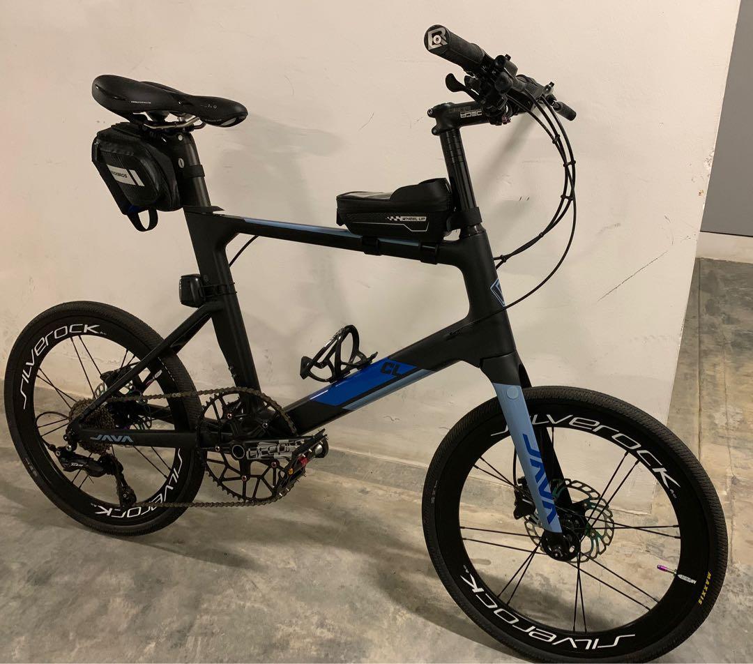 Java CL carbon mini velo (Category: Bicycles) located in Singapore. Submitted by mrpasta (Listing ID 1119601039, Image 2). Description: Java CL carbon 1x11 speed Shimano 105 ,used only ard 6 times . Under utilised , hence selling off. Change to Shimano 105 chain Change to Shimano RS700 Shifter Change to Shimano 105 cassette 11-30t Change to Shimano 105 rear derailleur SS Change to hollow tech litepro edge 56T Change to Kactus ceramic bottom brack