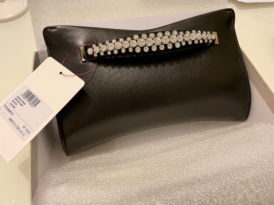 Jimmy Choo Venus Clutch in Black Nappa leather 4,800, 名牌, 手袋及銀包