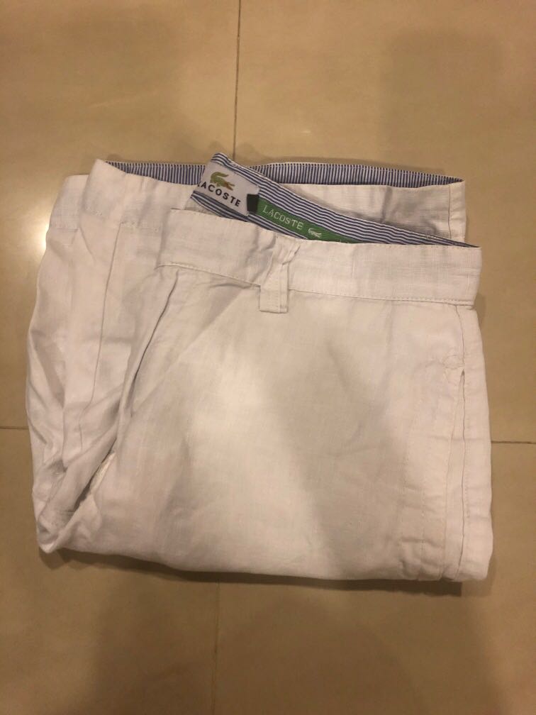 Lacoste White Linen Berms Shorts, Men's 