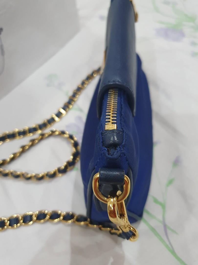 Prada Tessuto Saffiano Bandoliera Nylon Navy Blue Chain Sling Bag GHW,  Luxury, Bags & Wallets on Carousell