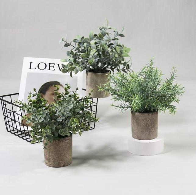 Small Potted Artificial Table Plants, Mini Fake Rosemary Plant Faux Flower Houseplants for Home
